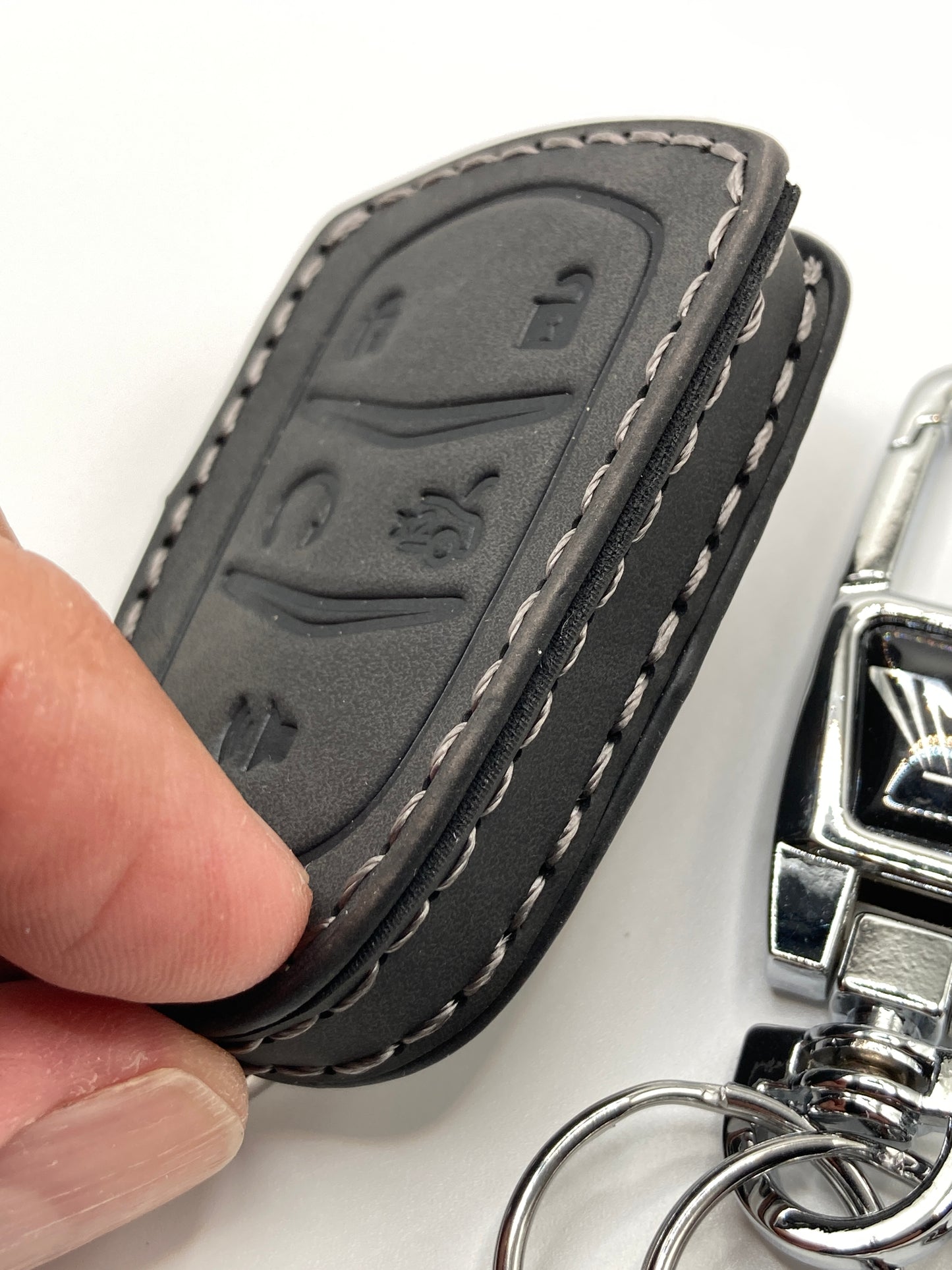 Cadillac - Black Leather Key fob case and Clip-style keychain