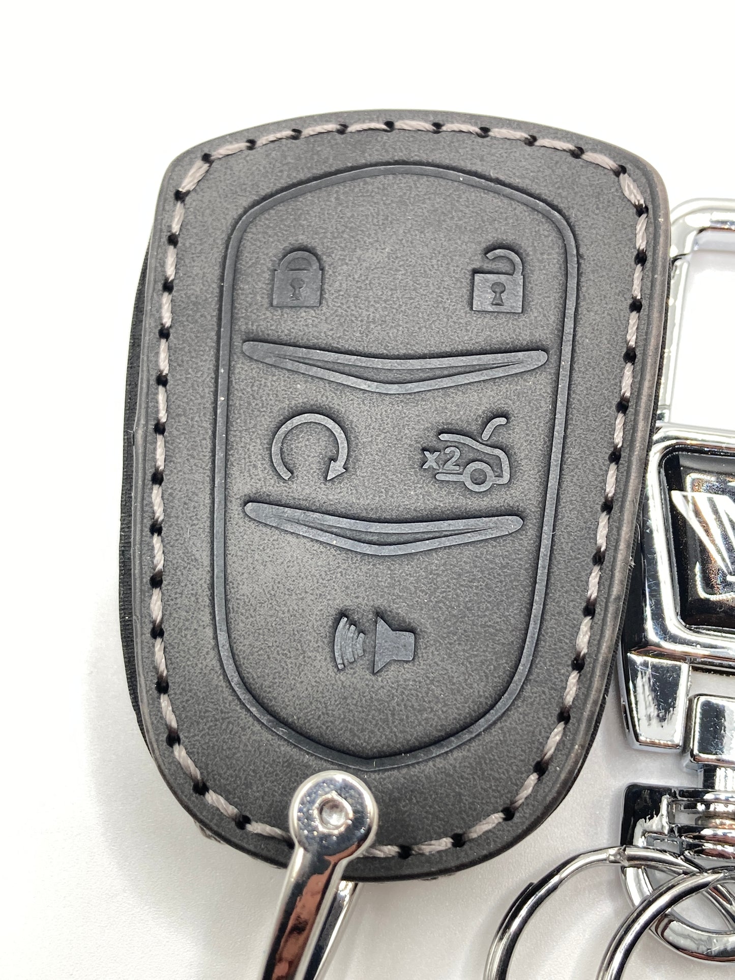 Cadillac - Black Leather Key fob case and Clip-style keychain