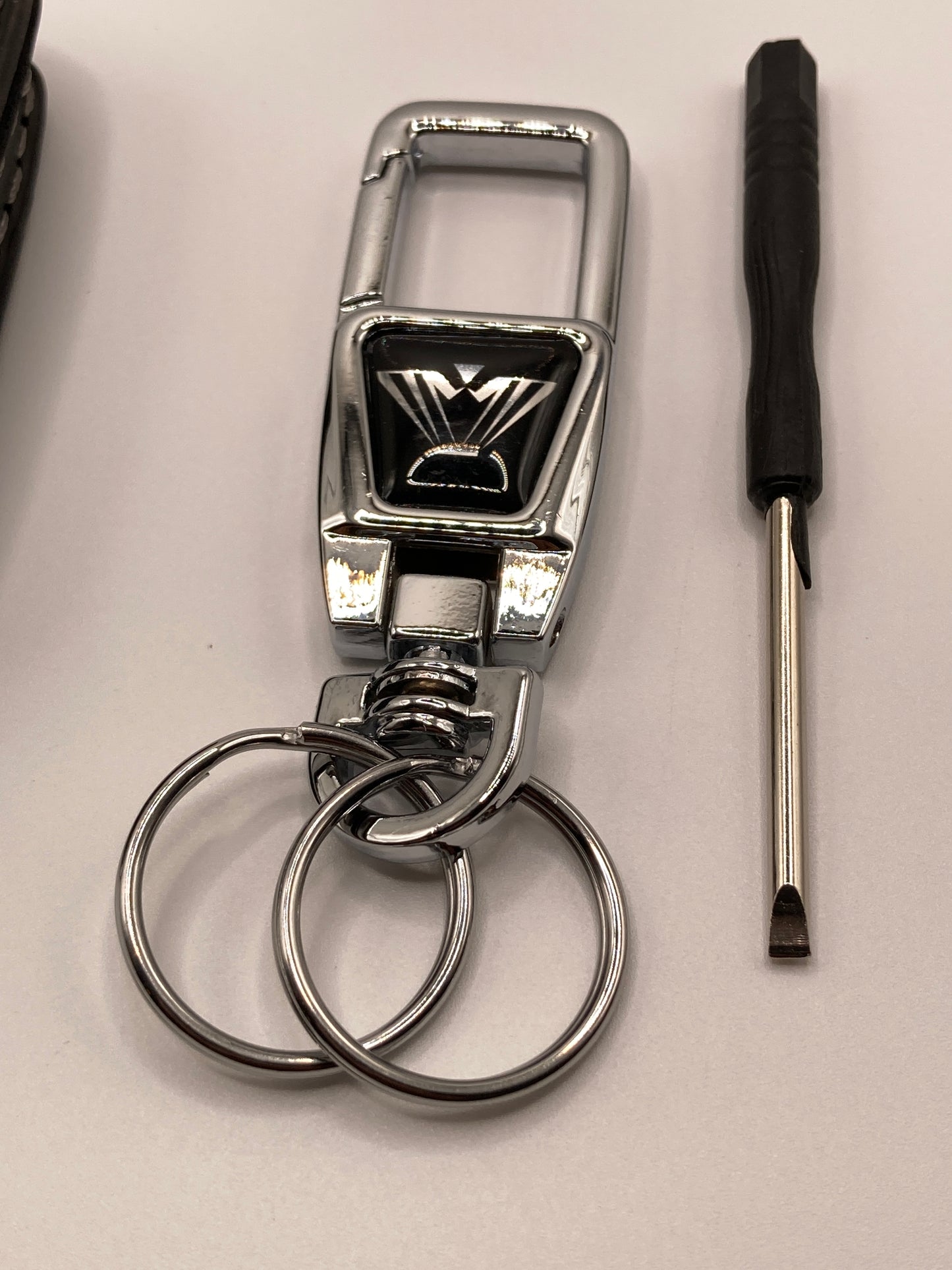 Cadillac - Black Leather Key fob case and Clip-style keychain